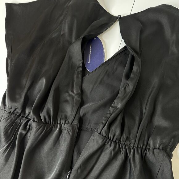 Scoop Satin Midi Dress Sz M Black Lace Trim Cocktail Whimsy Witchy Dark Romantic - Picture 9 of 16